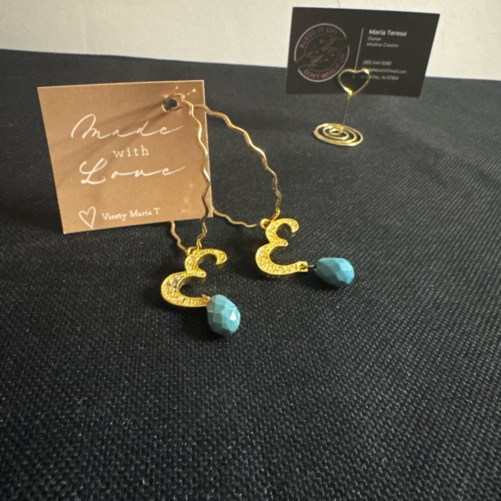 Gold and Turquoise Earrings by Viesty Maria T